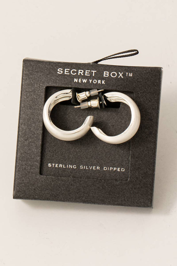 these sterling silver dipped small, hooped earrings are a timeless classic