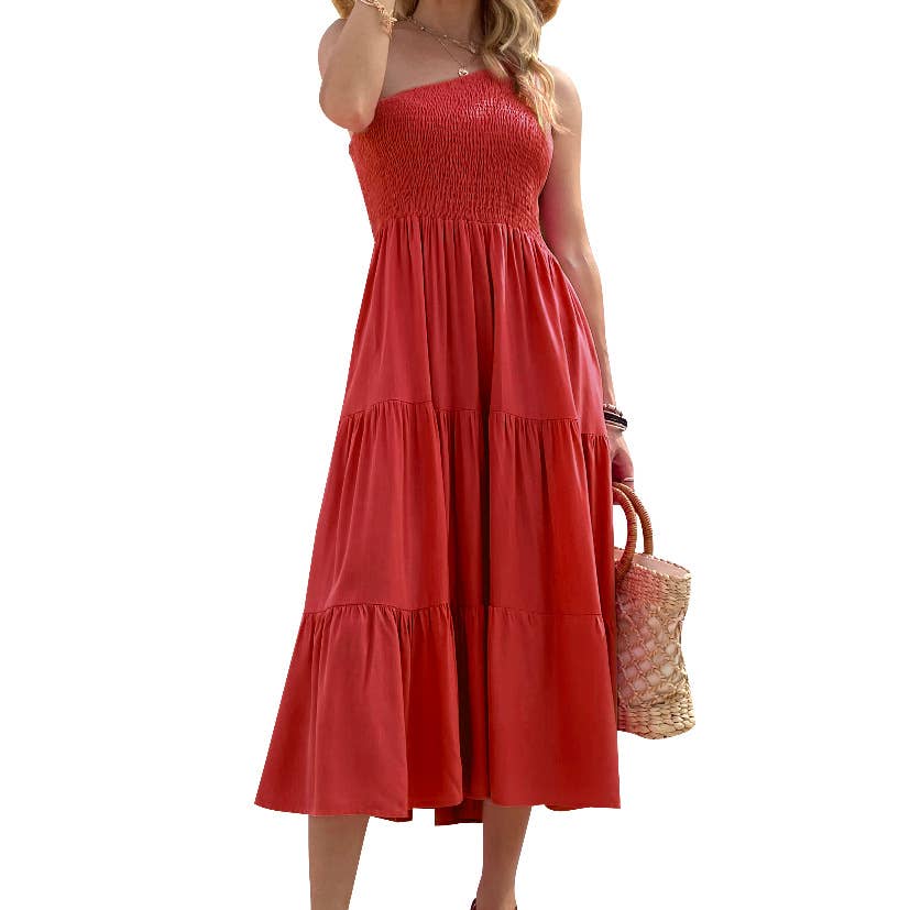 One Shoulder Tiered Midi Dress