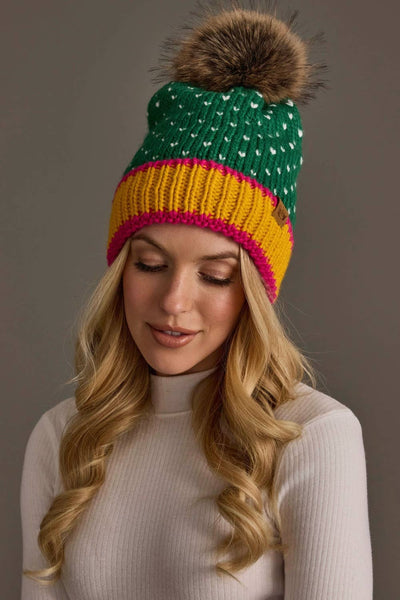 Green, White & Mustard Heart Hat