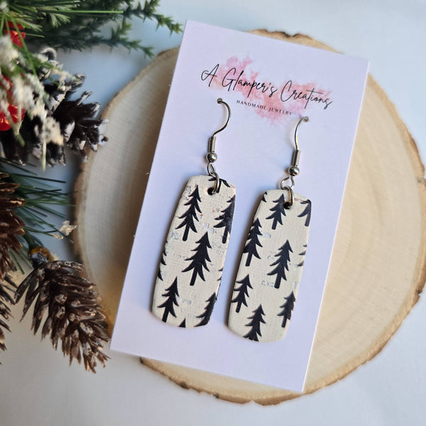 Black Christmas Trees Mini Bar Leather Earrings