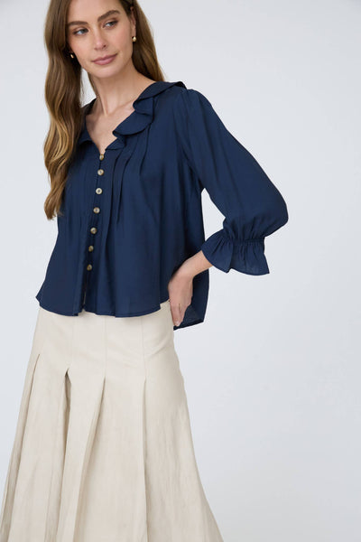 Navy Button 3/4 Sleeve