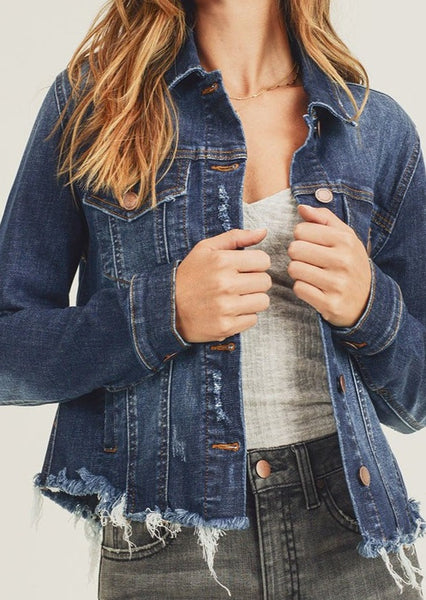 Frayed Hem Washed Jacket - PLUS