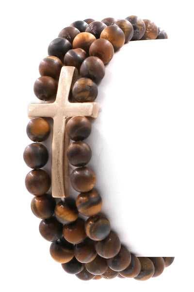 Semi precious stone metal cross bracelet