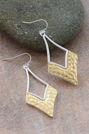 Duotone Hammered Metal Drop Earrings