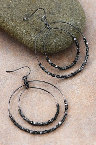 Gun Black Beaded Drop Earrings