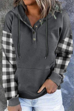 Plaid Snap Button Pullover Hoodie