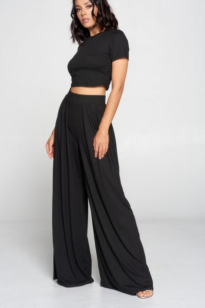 Share Your Flair Black Crop Top and Wide Leg Pant Set