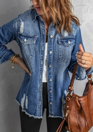 Blue Distressed Denim Jacket