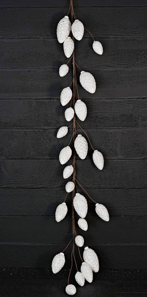 5ft Glitter Pinecone Garland-White