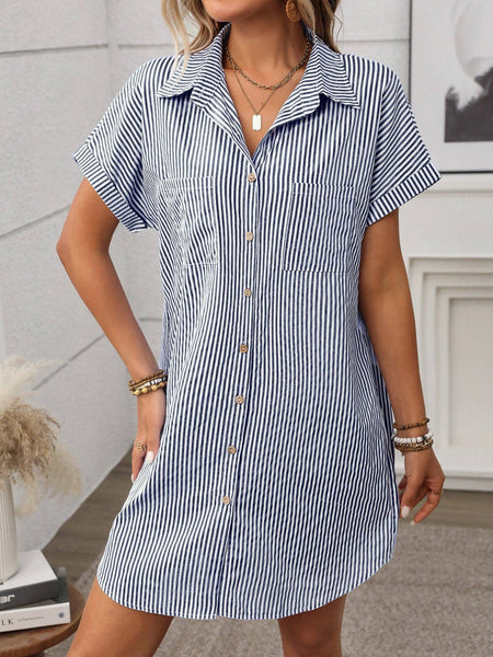 Navy Stripe Shirt Dress