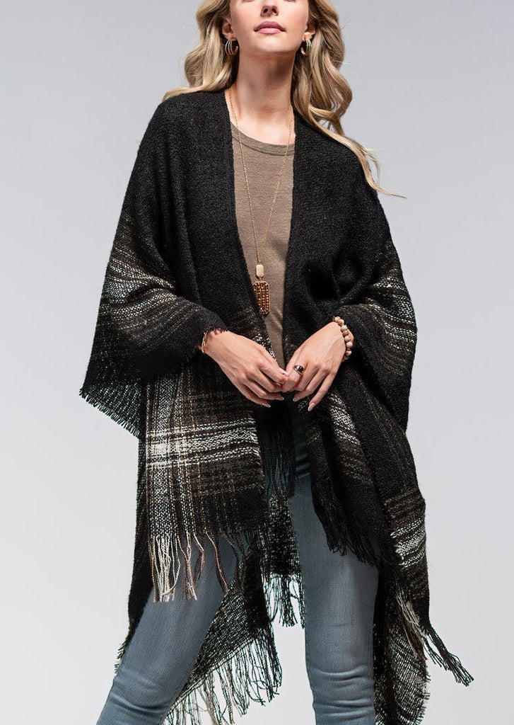 Plaid Fringe Ruana