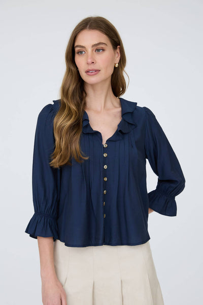 Navy Button 3/4 Sleeve