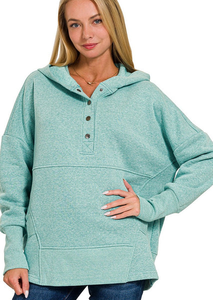 Teal Half Snap Hooded Pullover