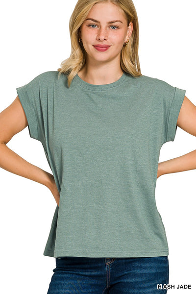 Cotton Cuffed Sleeve T-Shirt