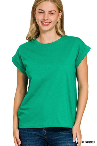 Cotton Cuffed Sleeve T-Shirt
