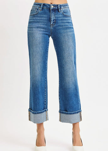risen mid-rise cuffed jeans- medium fade