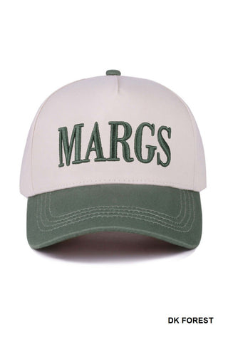 Cap with 'MARGS' text on a white background