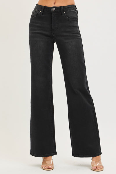 High Rise Wide Leg Black Jeans