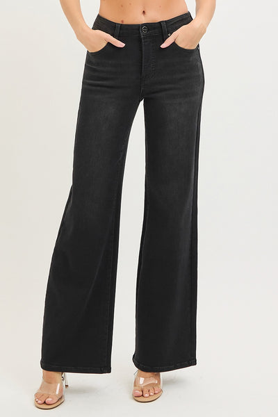 High Rise Wide Leg Black Jeans