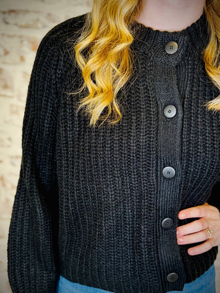 Black Ribbed Cardigan