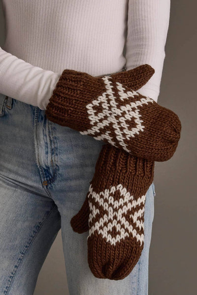 Brown & White Patterned Mittens