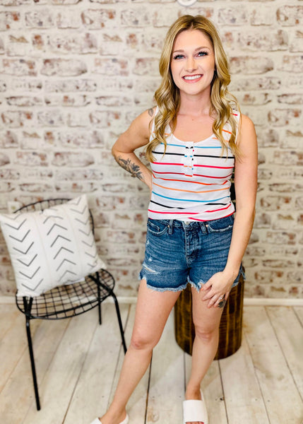 Colorful Stripe Henley Tank