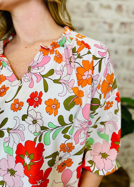 Retro Vibes Floral 3/4 Sleeve Blouse