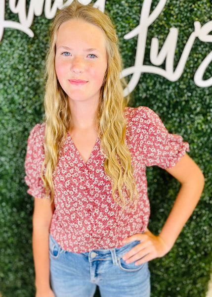 Burgundy Floral Blouse