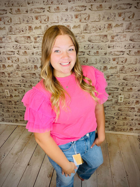 Ruffle Sleeve Tulle Top
