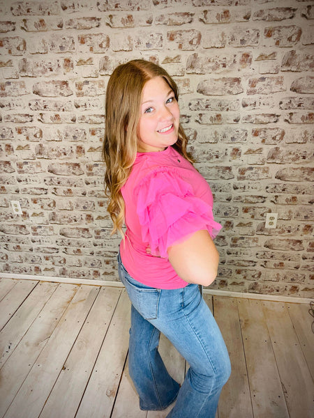 Ruffle Sleeve Tulle Top