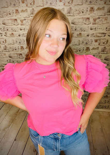 Ruffle Sleeve Tulle Top