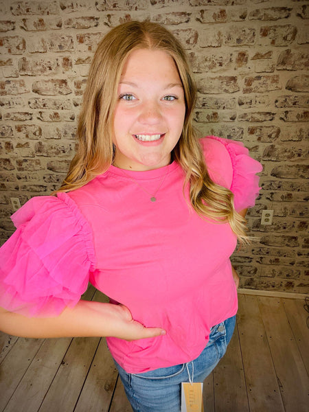 Ruffle Sleeve Tulle Top