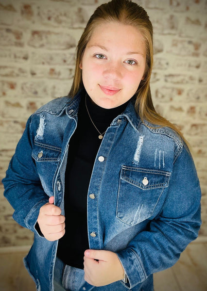 Blue Distressed Denim Jacket