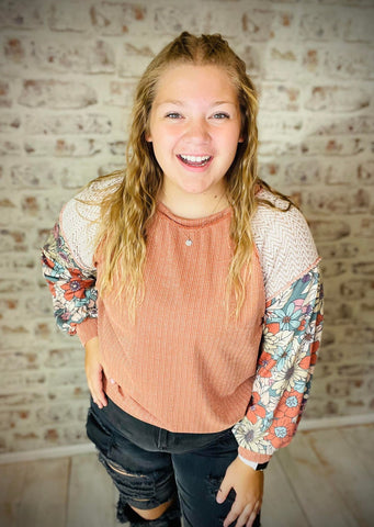 Floral Print Ribbed Top