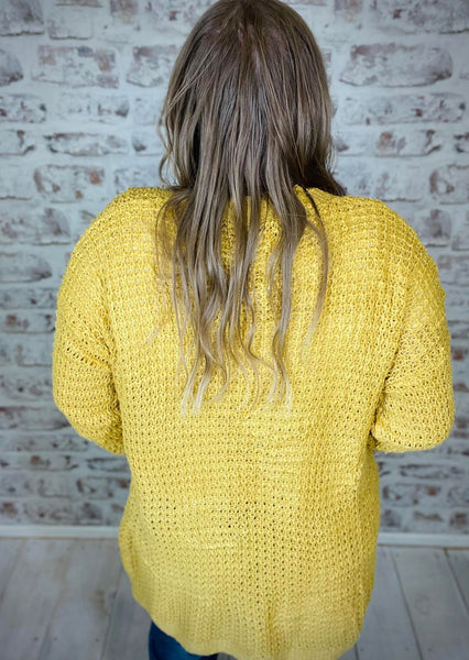 Mustard Open Front Knit Cardigan