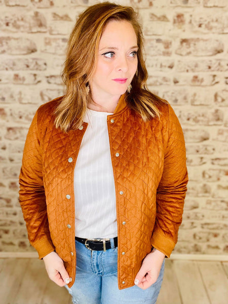 Brown Quilted Bomber Jacket