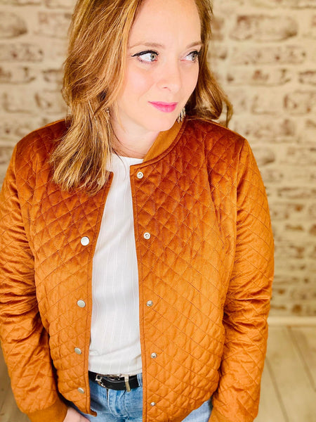 Brown Quilted Bomber Jacket