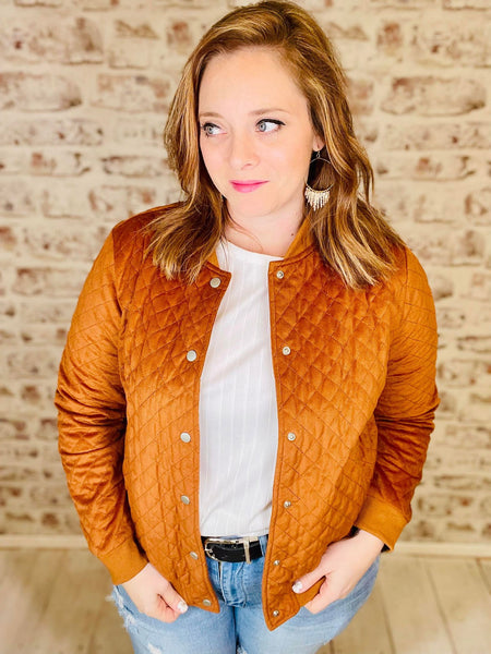 Brown Quilted Bomber Jacket