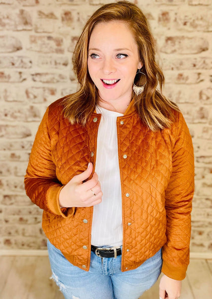 Brown Quilted Bomber Jacket