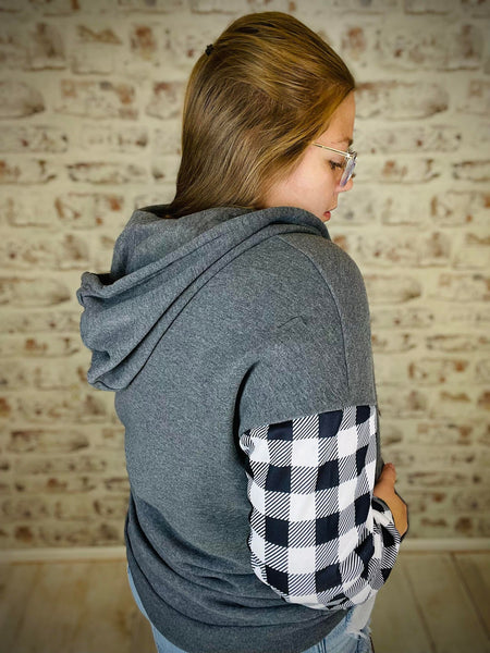 Plaid Snap Button Pullover Hoodie