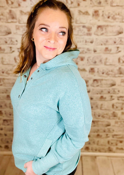 Teal Half Snap Hooded Pullover