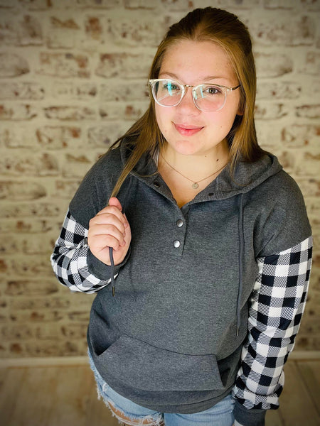Plaid Snap Button Pullover Hoodie
