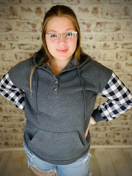 Plaid Snap Button Pullover Hoodie