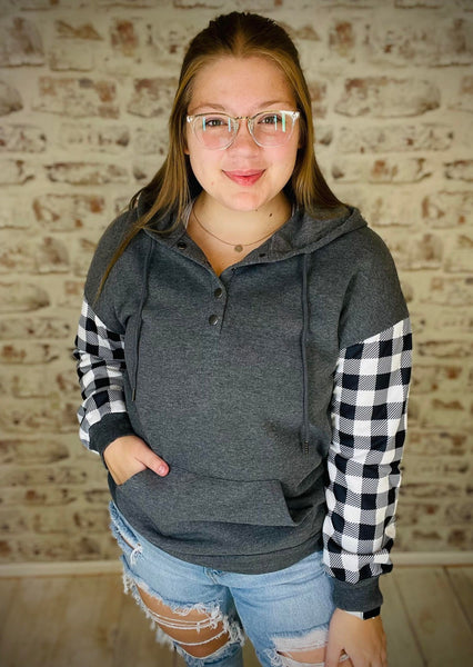 Plaid Snap Button Pullover Hoodie