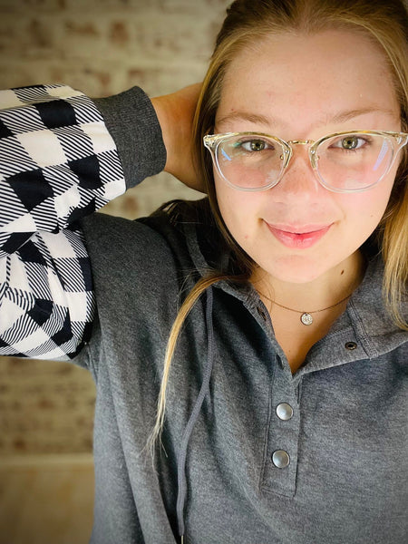 Plaid Snap Button Pullover Hoodie
