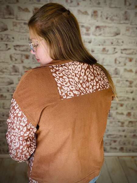 Leopard Print Corduroy Long Sleeve Jacket