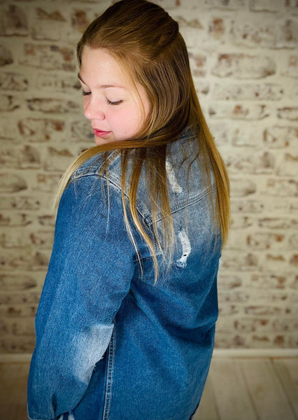 Blue Distressed Denim Jacket