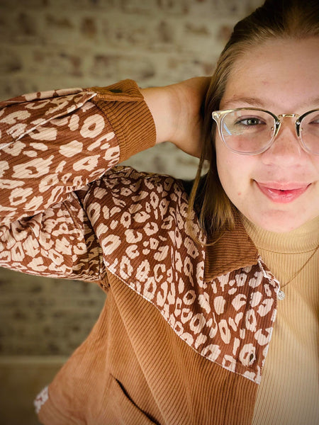 Leopard Print Corduroy Long Sleeve Jacket