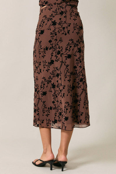 PULL ON MESH FLORAL MIDI SKIRT