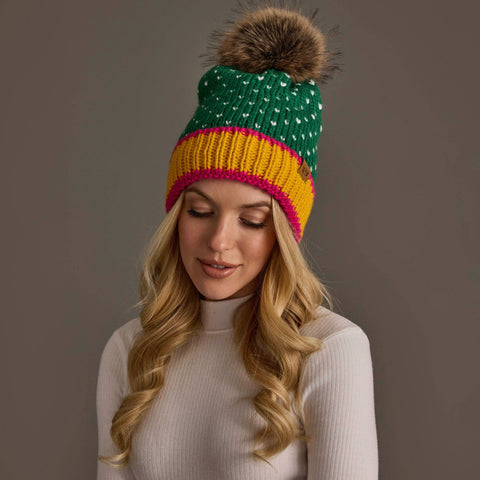 Green, White & Mustard Heart Hat